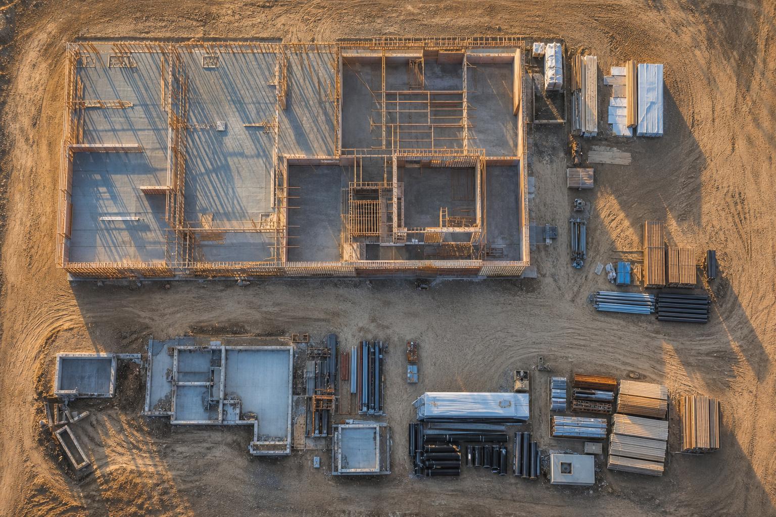 Aerial view of a construction site in progress